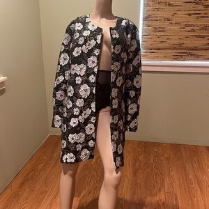 Slinky Brand Floral And Metallic Brocade Open Style Long Blazer Size 1X